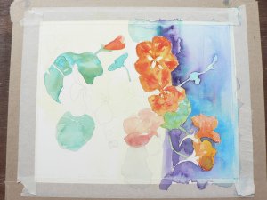 Watercolour nastursiums on the go...