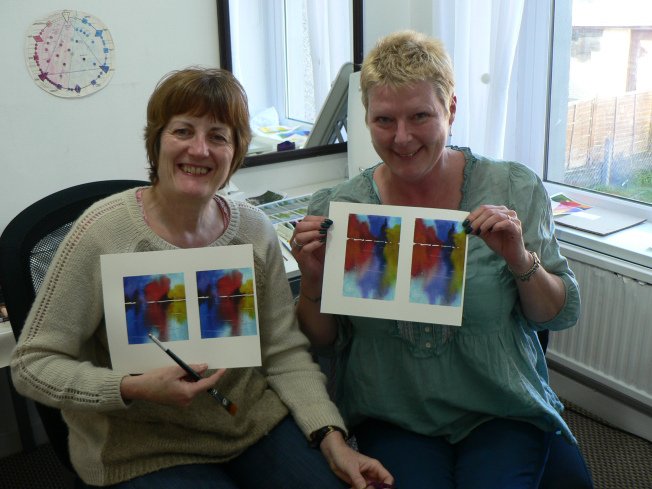 Jude and Claire with prints I made from scans of their original reflection painting done in the morning...well doen both!